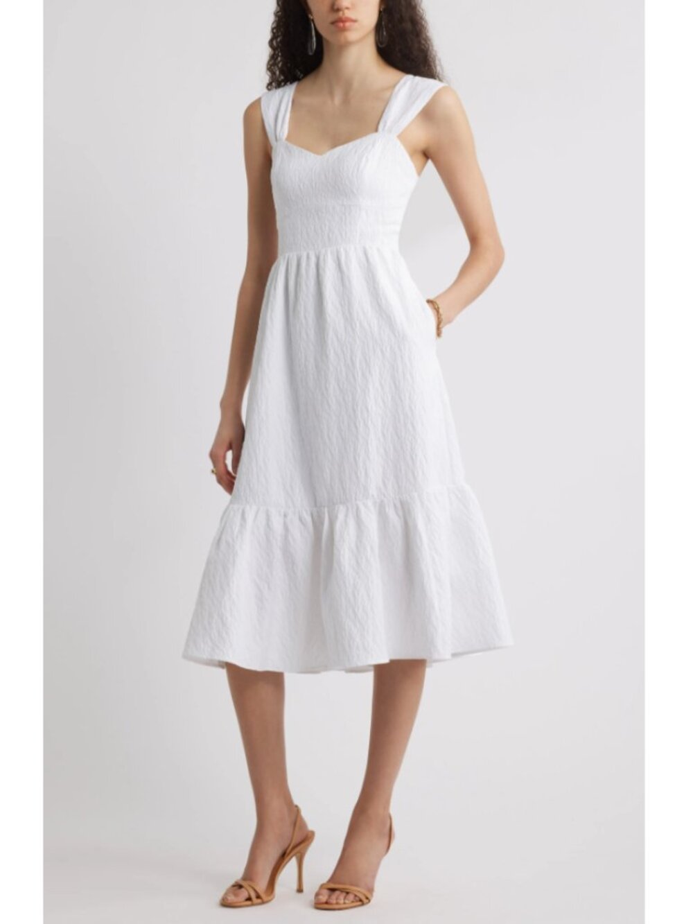 Chelsea28 White Textured Sweetheart Midi Dress